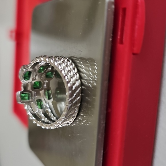 Sterling Silver 925 Green Gemstone Cluster Ring Size 8 - Statement Piece - Picture 7 of 9